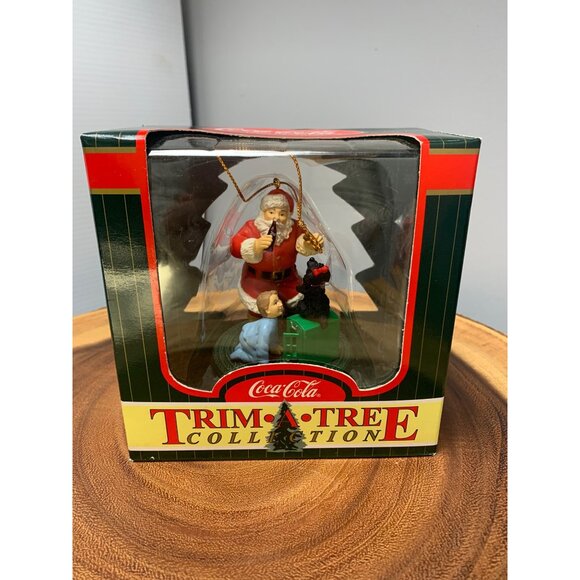 Coca-Cola Trim A Tree Collection 1998 Santa Ornament with Child & Bear - Picture 6 of 7